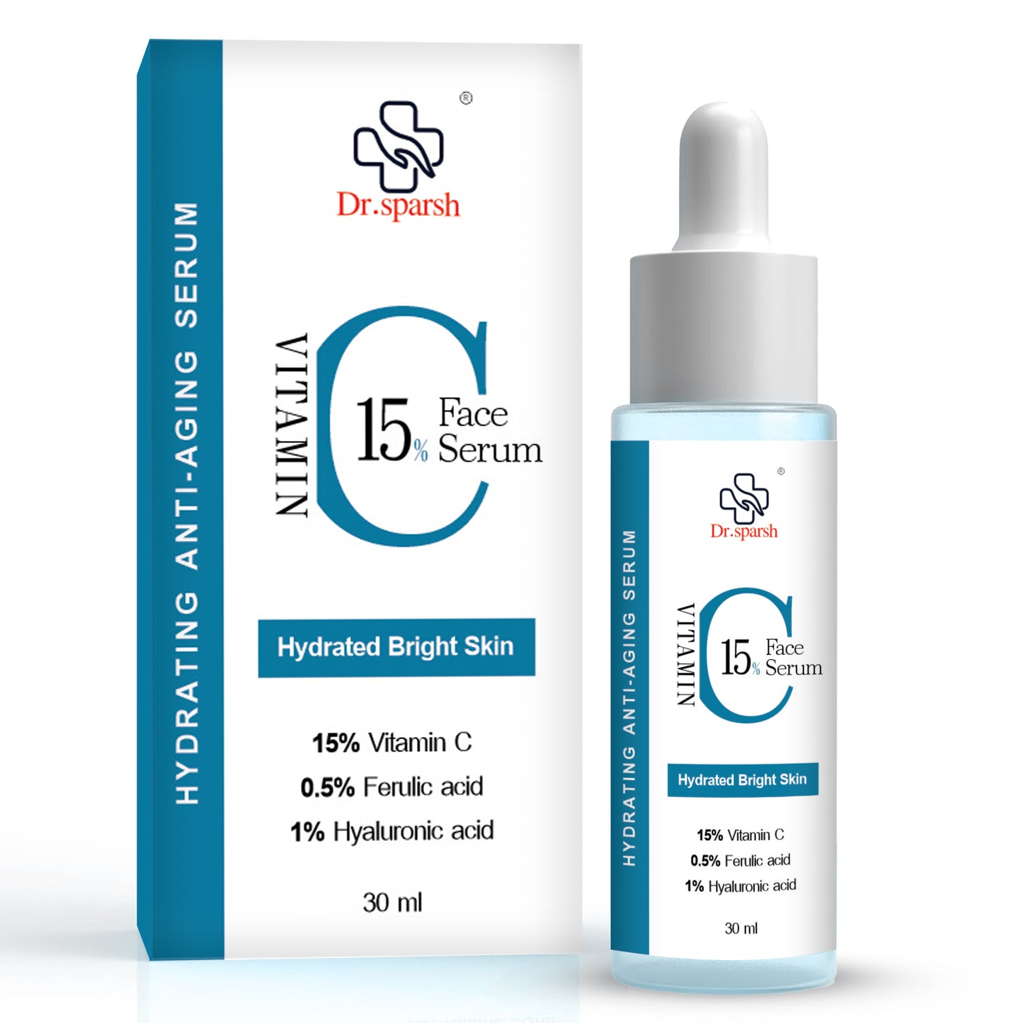 Dr.Sparsh 15% Non-Irritating Vitamin C Face Serum For Glowing Skin|15% Vitamin C + 0.5% Ferulic Acid|Water Based Serum Highly Stable Vitamin C Face Serum For Women And Men|Beginner Friendly|30 Ml