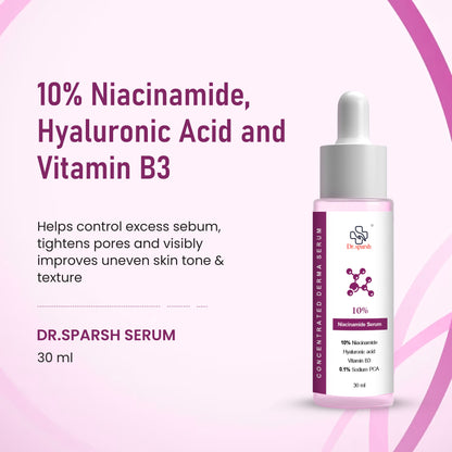 Dr.Sparsh 10% Niacinamide Face Serum | Fades Blemishes & Acne Marks | Reduce Dark Spots | Controls Oil and Brightens Skin | Lightweight & Non-sticky | All Skin Types | Men & Women - 30ml